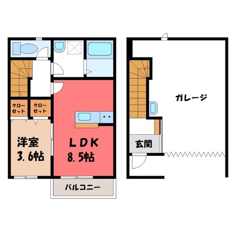 南宇都宮駅 徒歩5分 1-2階の物件間取画像